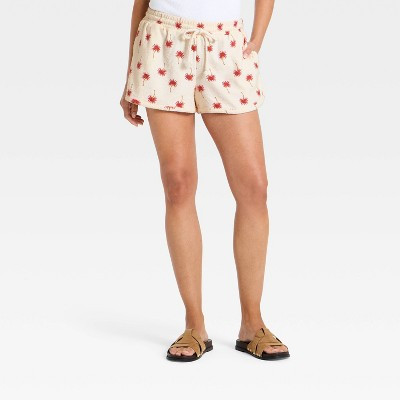 Women's Mid-Rise Textured Knit Pull-On Shorts - Universal Thread™ Cream Tropical XL | Target