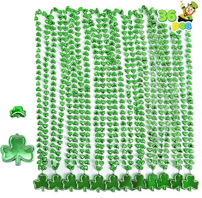 JOYIN 36 PCS St Patricks Shamrock Necklaces Irish Clover Green Bead Pendant Necklace, St. Patrick... | Amazon (US)