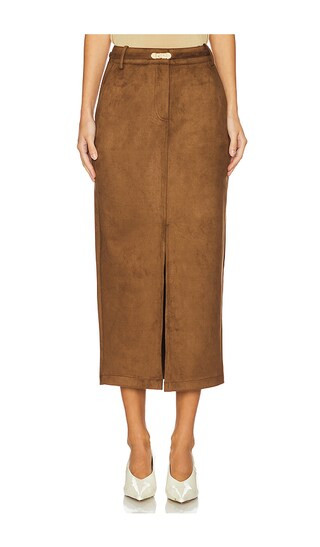 Medina Belted Faux Suede Skirt in Caramel | Revolve Clothing (Global)