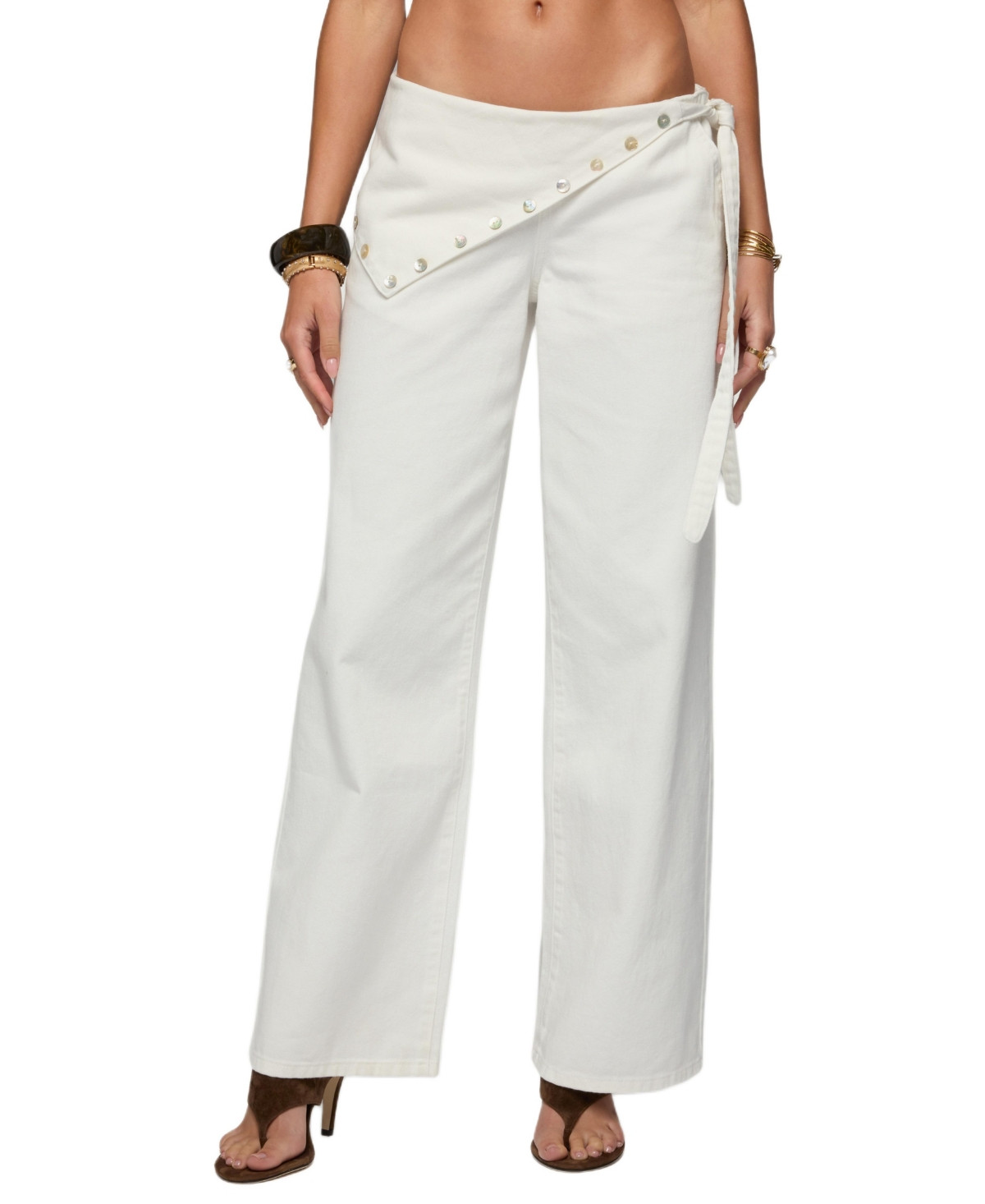 Edikted Women's Button Foldover Low Rise Baggy Jeans - Off-white | Macy's