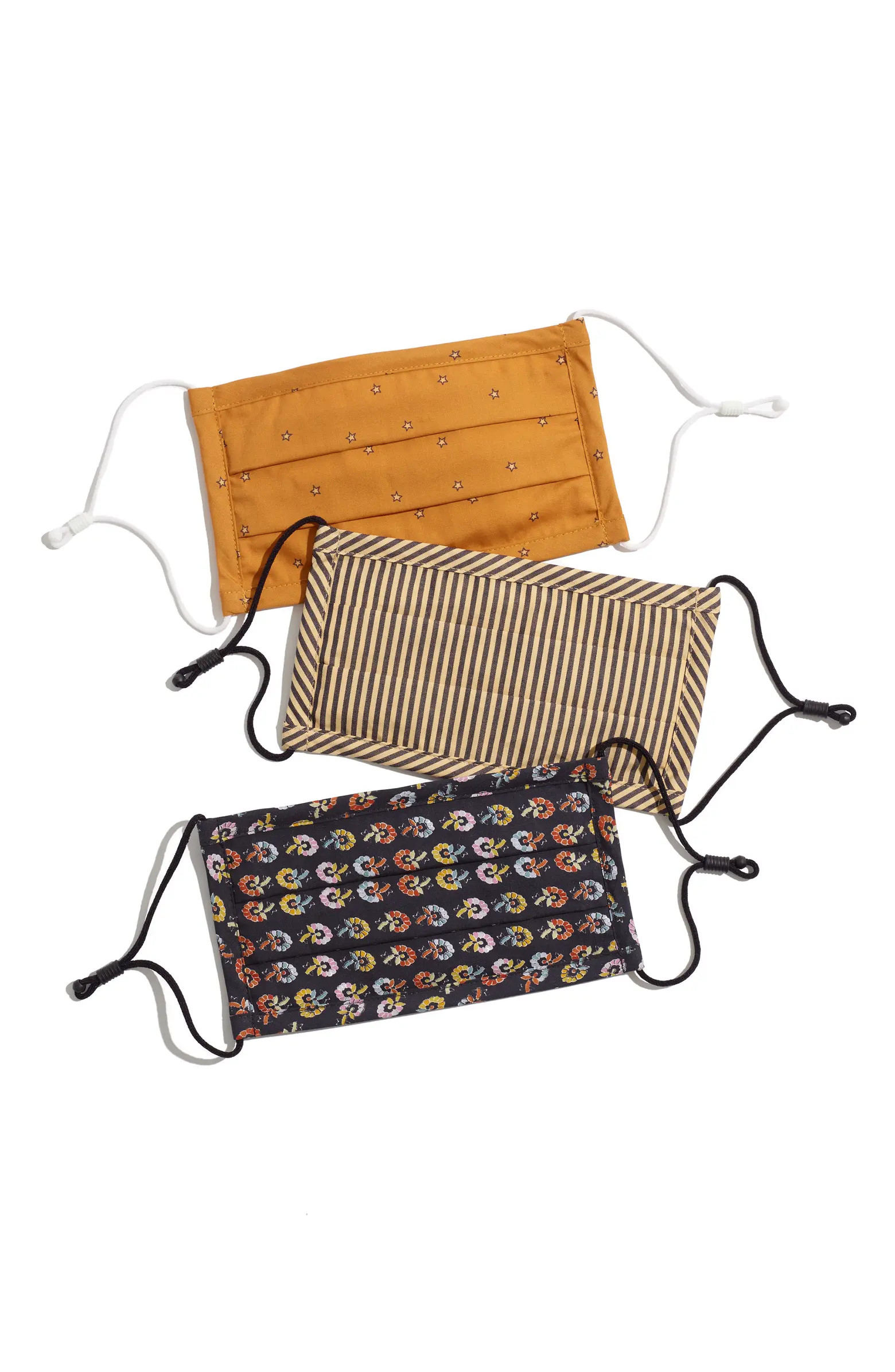 Assorted 3-Pack Pleated Adjustable Adult Face Masks | Nordstrom