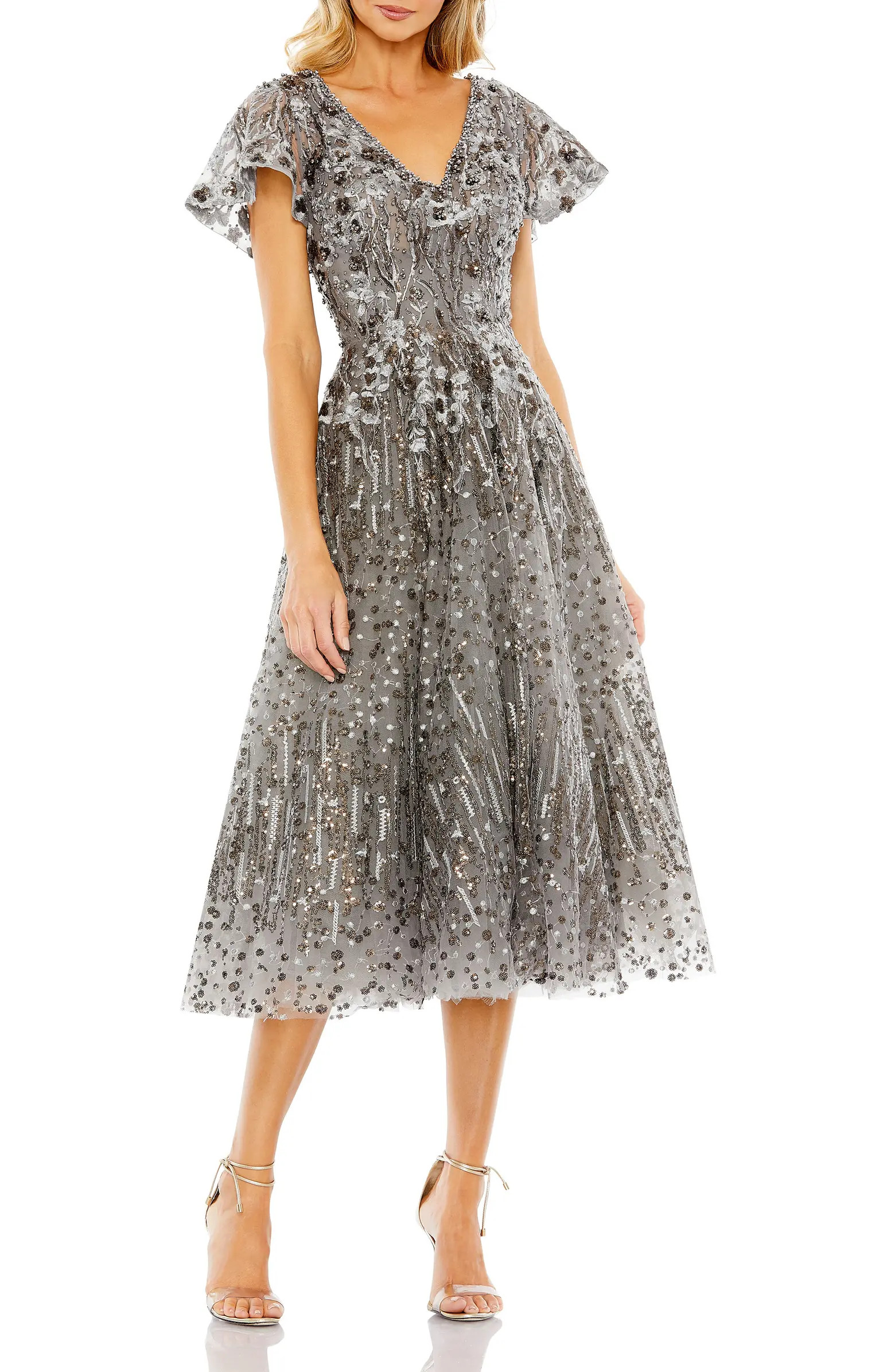 Embellished Butterfly Fit and Flare Tea-Length Dress | Nordstrom