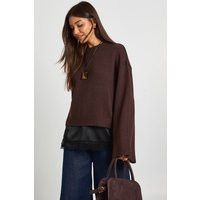 boohoo Women's Crew Neck Flared Sleeve Knitted Jumper in Chocolate | Size: Small | boohoo (US & Canada)