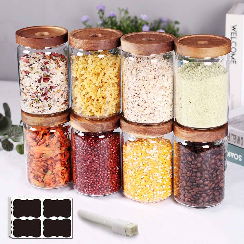 SAIOOL Stackable Kitchen Canisters Set of 8,High Borosilicate Glass Cylinder Airtight Food Storag... | Amazon (US)