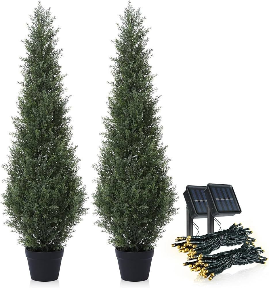 Fopamtri Artificial Plants Outdoor 120 cm Cedar Tree Fake Plants in Plastic Pot, UV Rated Cypress... | Amazon (UK)