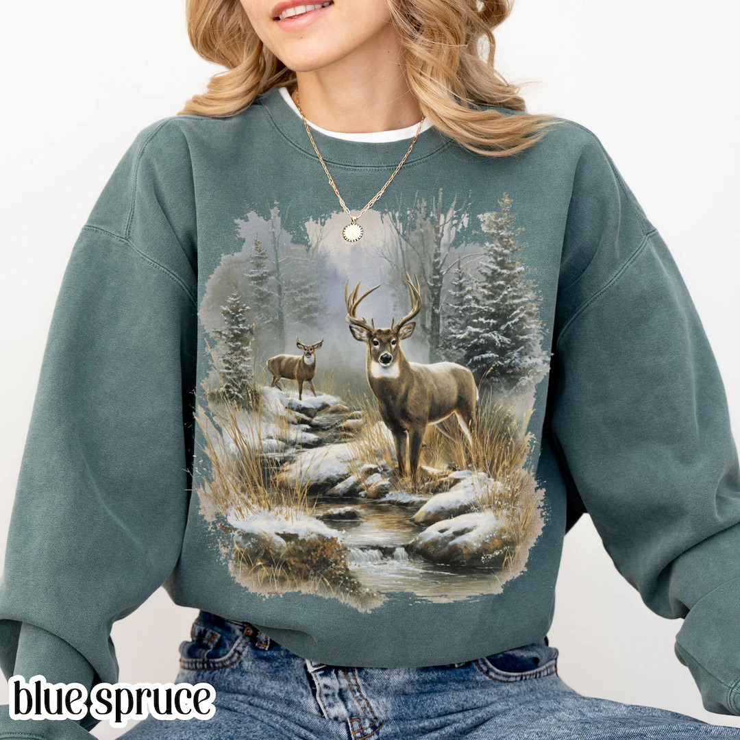 Vintage Deer Comfort Colors Sweatshirt 90s Retro Fall Buck and Doe Deer Sweater Americana Nostalg... | Etsy (US)