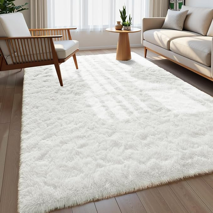 Fluffy Area Rugs for Bedroom Decor Aesthetic, 5x7 Cream White Shag Rug with Non-Slip Backing for ... | Amazon (US)