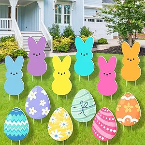 12 PCS Pastel Easter Yard Signs Decorations Outdoor - Colorful Cute Easter Bunny Egg Yard Signs w... | Amazon (US)