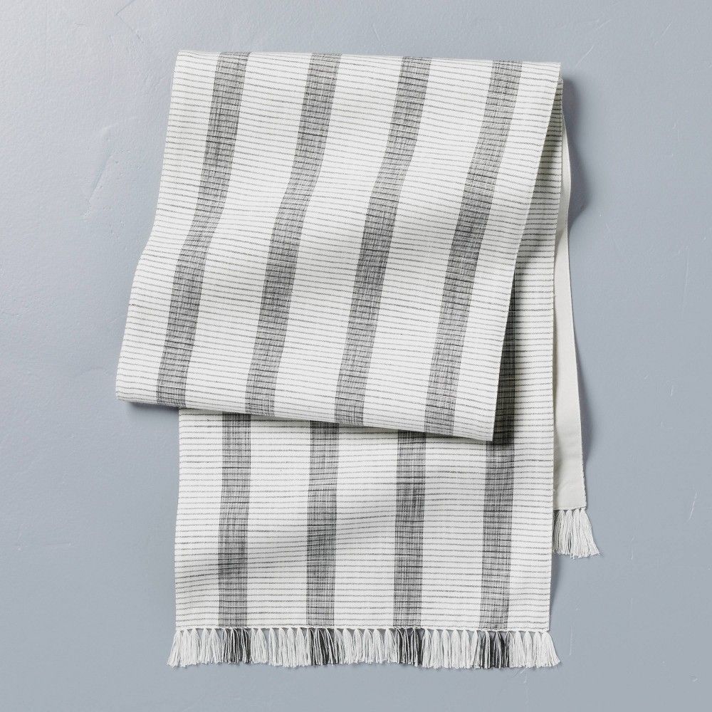 Bold Stripes Fringe Table Runner Dark Gray/Sour Cream - Hearth & Hand with Magnolia | Target