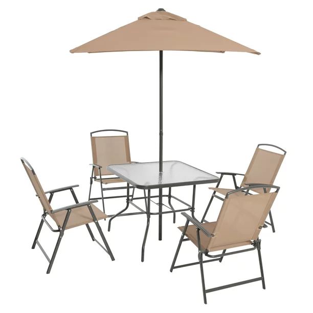 Mainstays Albany Lane 6 Piece Outdoor Patio Dining Set, Tan - Walmart.com | Walmart (US)