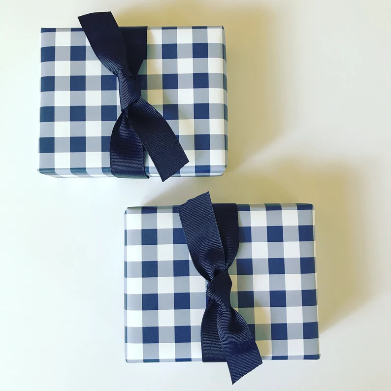 Wrapping Paper: Navy Gingham gift Wrap Birthday Holiday - Etsy | Etsy (US)