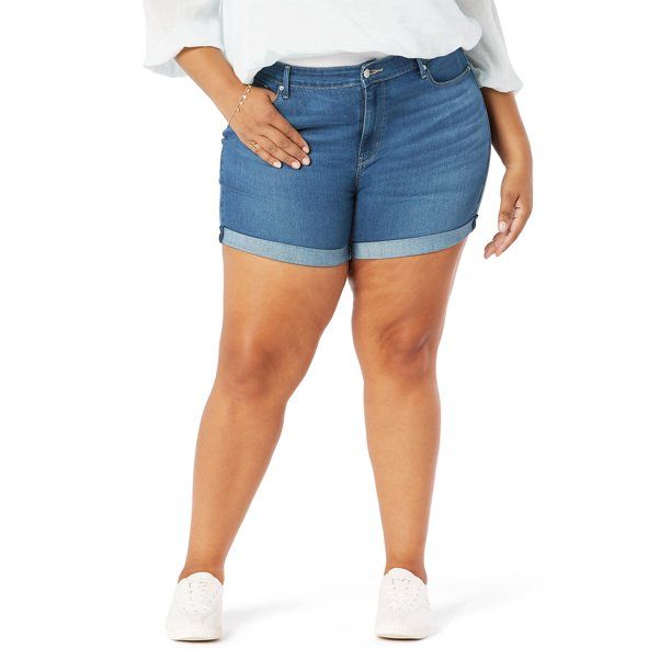 Signature by Levi Strauss & Co. Women’s Plus Size Mid Rise 5-Inch Cuffed Shorts | Walmart (US)