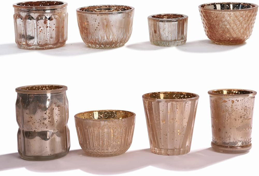 DN DECONATION Mercury Glass Votive Candle Holders, Gold Votive Candle Holders with Geometric Desi... | Amazon (US)