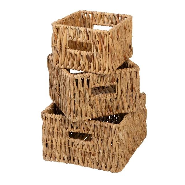 Honey-Can-Do Set of 3 Square Nesting Wicker Baskets with Handles, Natural | Walmart (US)