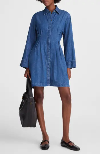 Pleated Denim Mini Shirtdress | Nordstrom