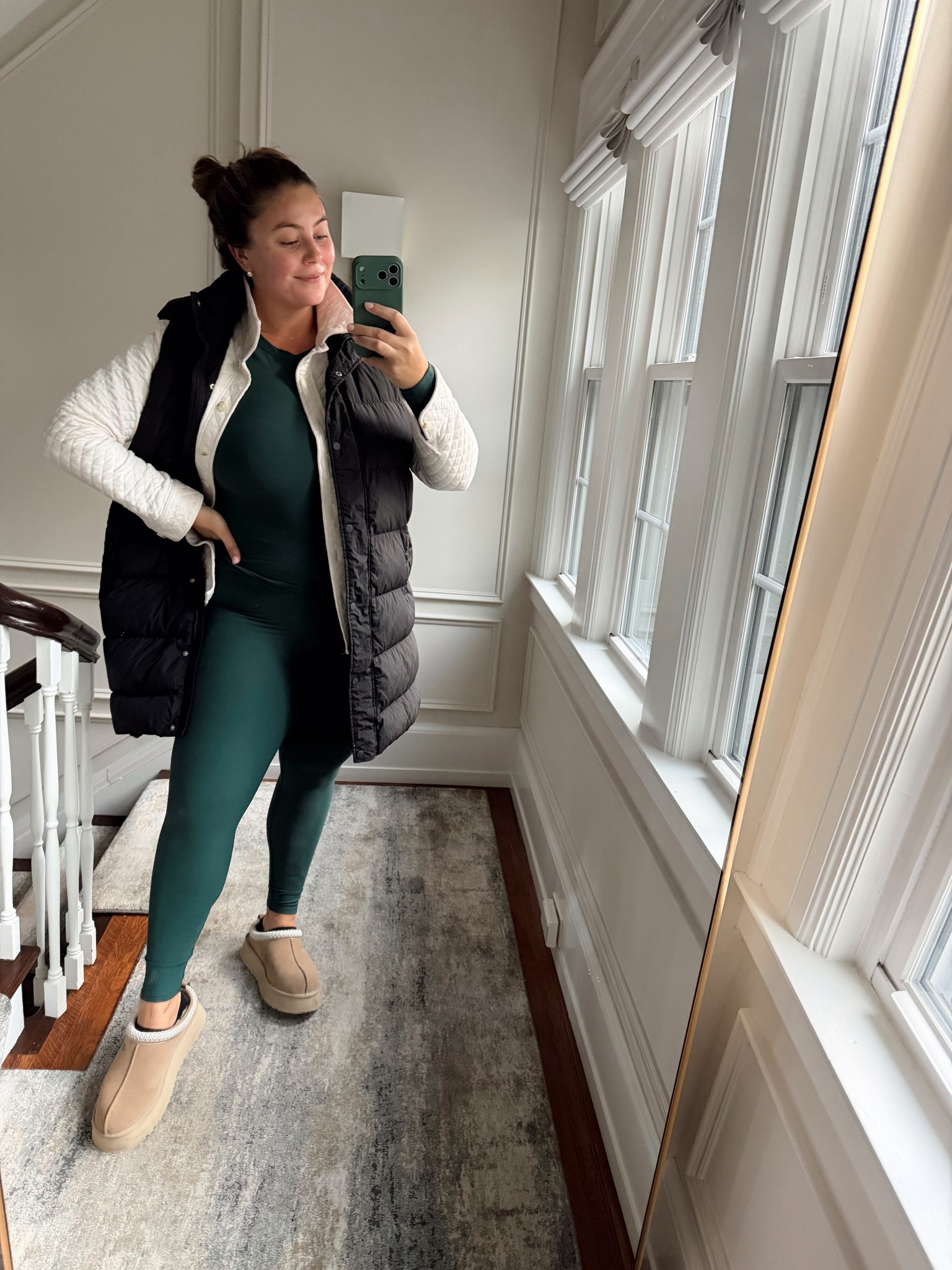 Fall walking outfit - wearing size XL in vest (sharing similar styles), XL in quilted shirt jacket (sharing similar styles), 1X in top & leggings. Use CARALYN15 at Spanx. 

#LTKPlusSize #LTKActive #LTKSeasonal