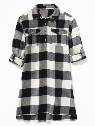 Old Navy Girls Plaid Flannel Utility Shirt Dress For Girls Black/White Plaid Size L | Old Navy US
