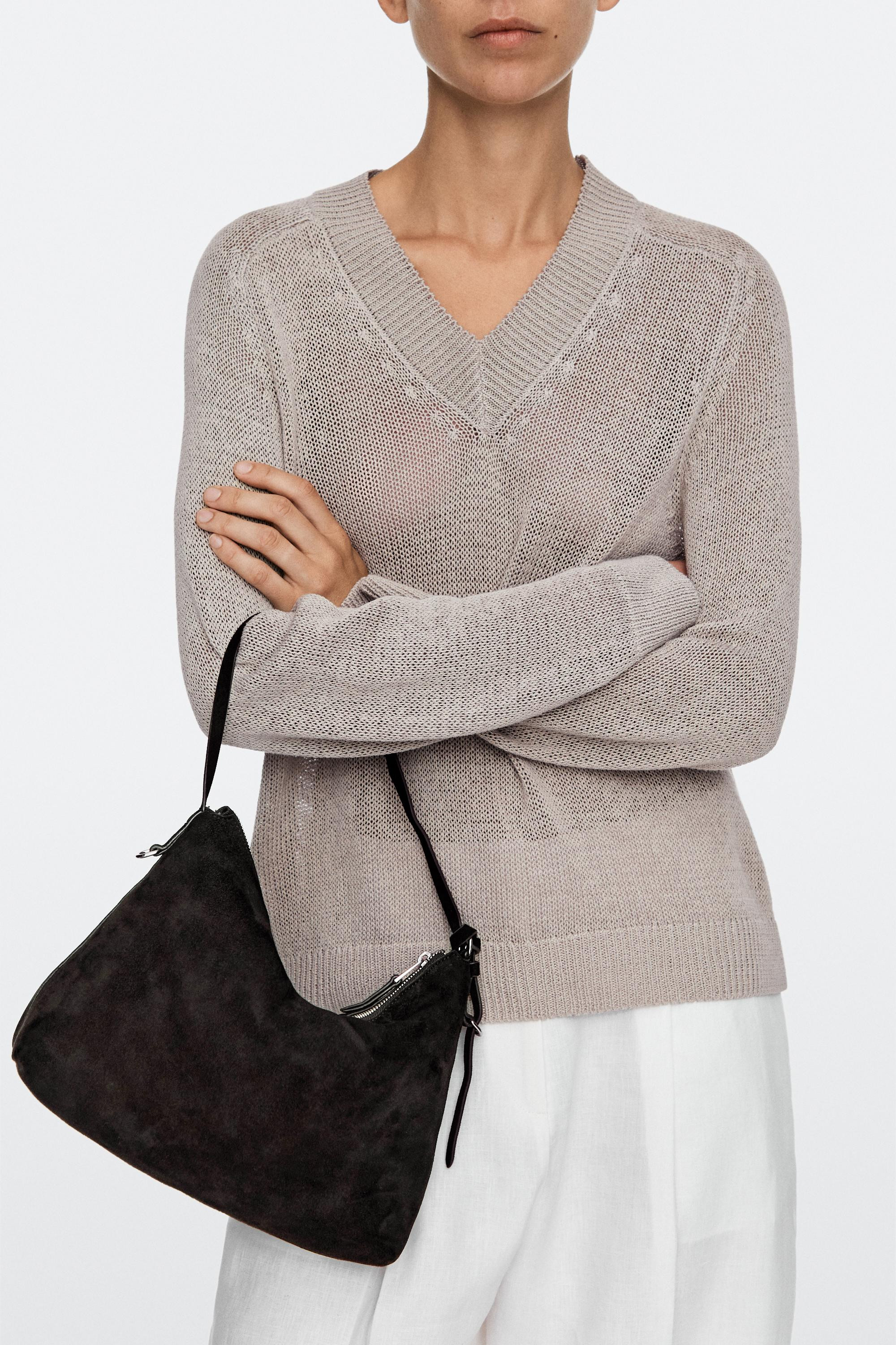 Medium split suede shoulder bag | Massimo Dutti UK