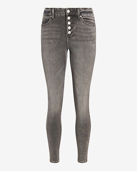 Mid Rise FlexX Gray Button Fly Skinny Jeans | Express