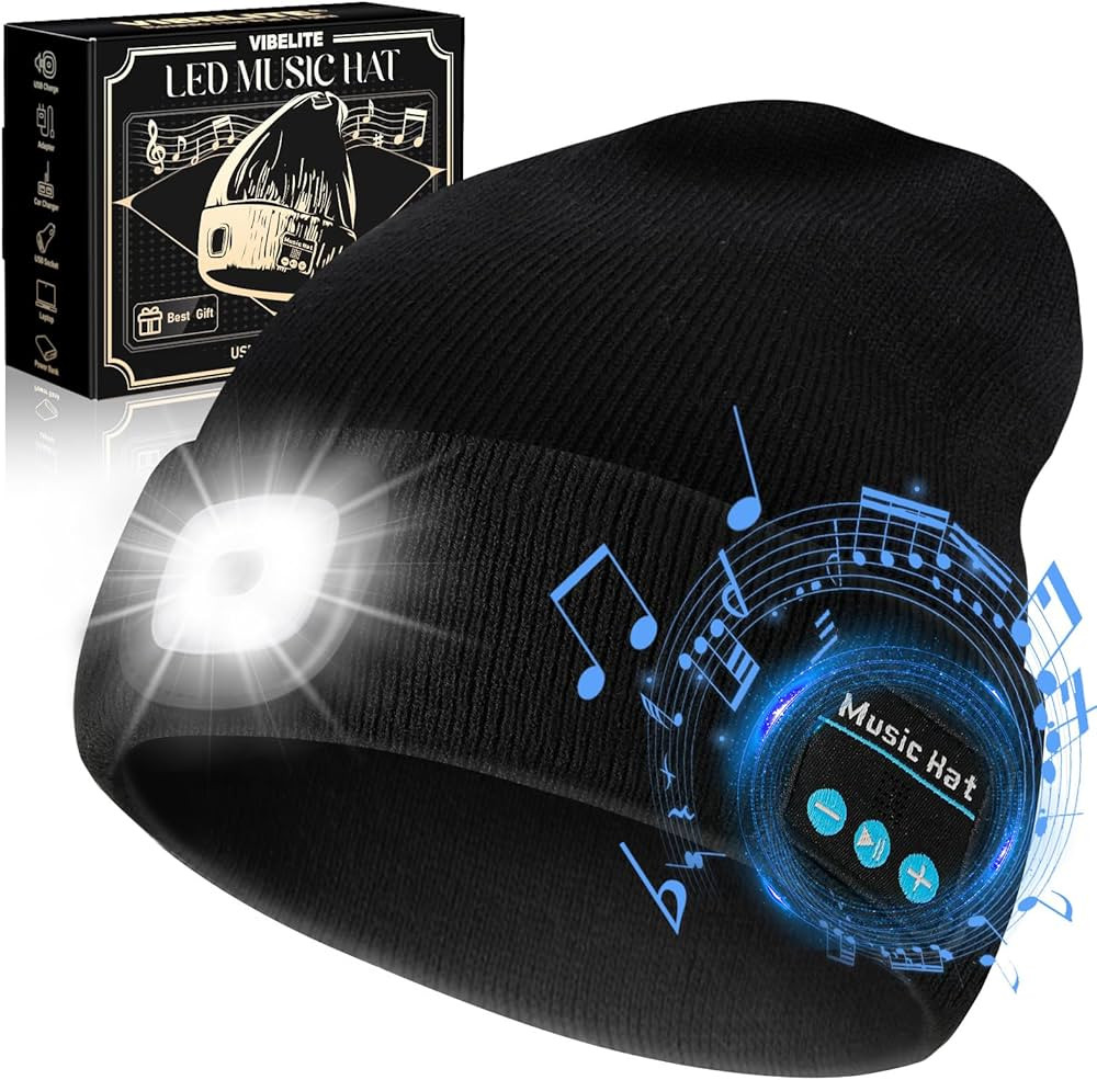 VIBELITE Bluetooth Beanie Hat with Light, USB Rechargeable LED Headlamp with Wireless Headphones,... | Amazon (US)