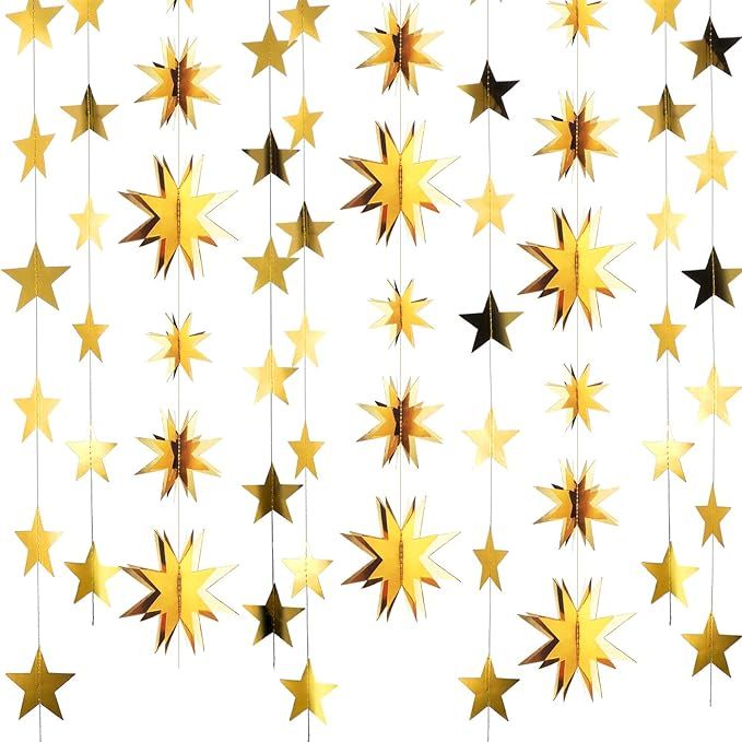 Bememo Christmas Star Garland 3D Hanging Paper Mixed Sizes Sparkly Star Banner for Christmas Tree... | Amazon (US)