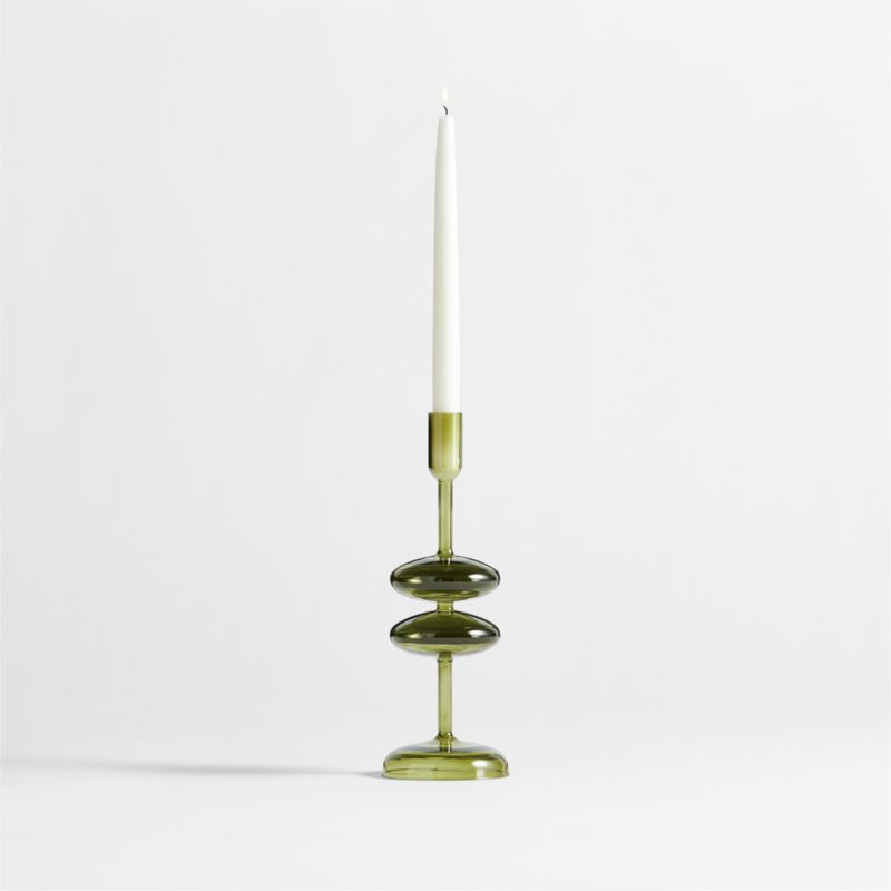 Venezia Medium Olive Green Glass Taper Candle Holder + Reviews | Crate & Barrel | Crate & Barrel