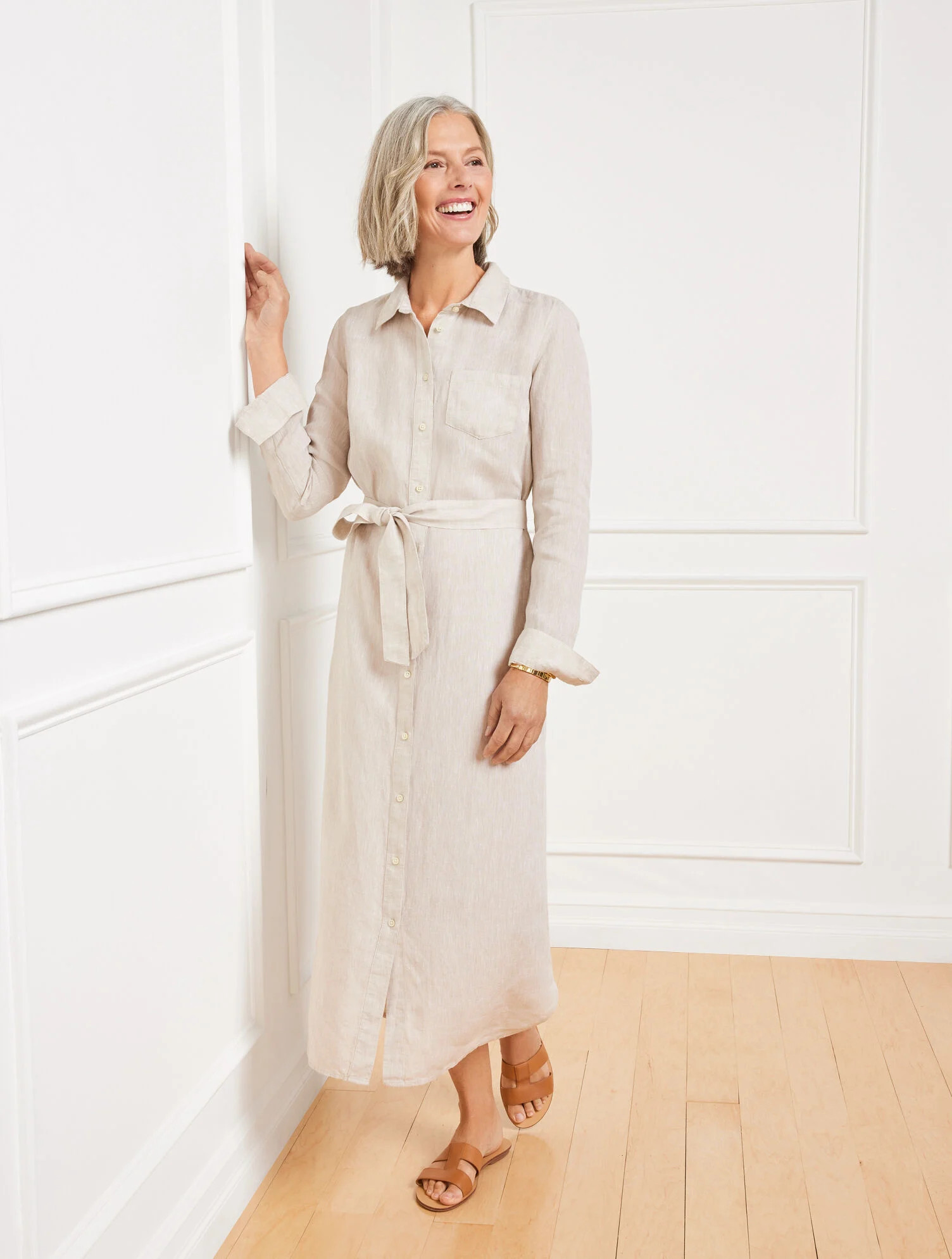 Cross-Dyed Linen Shirtdress - Beige | Talbots