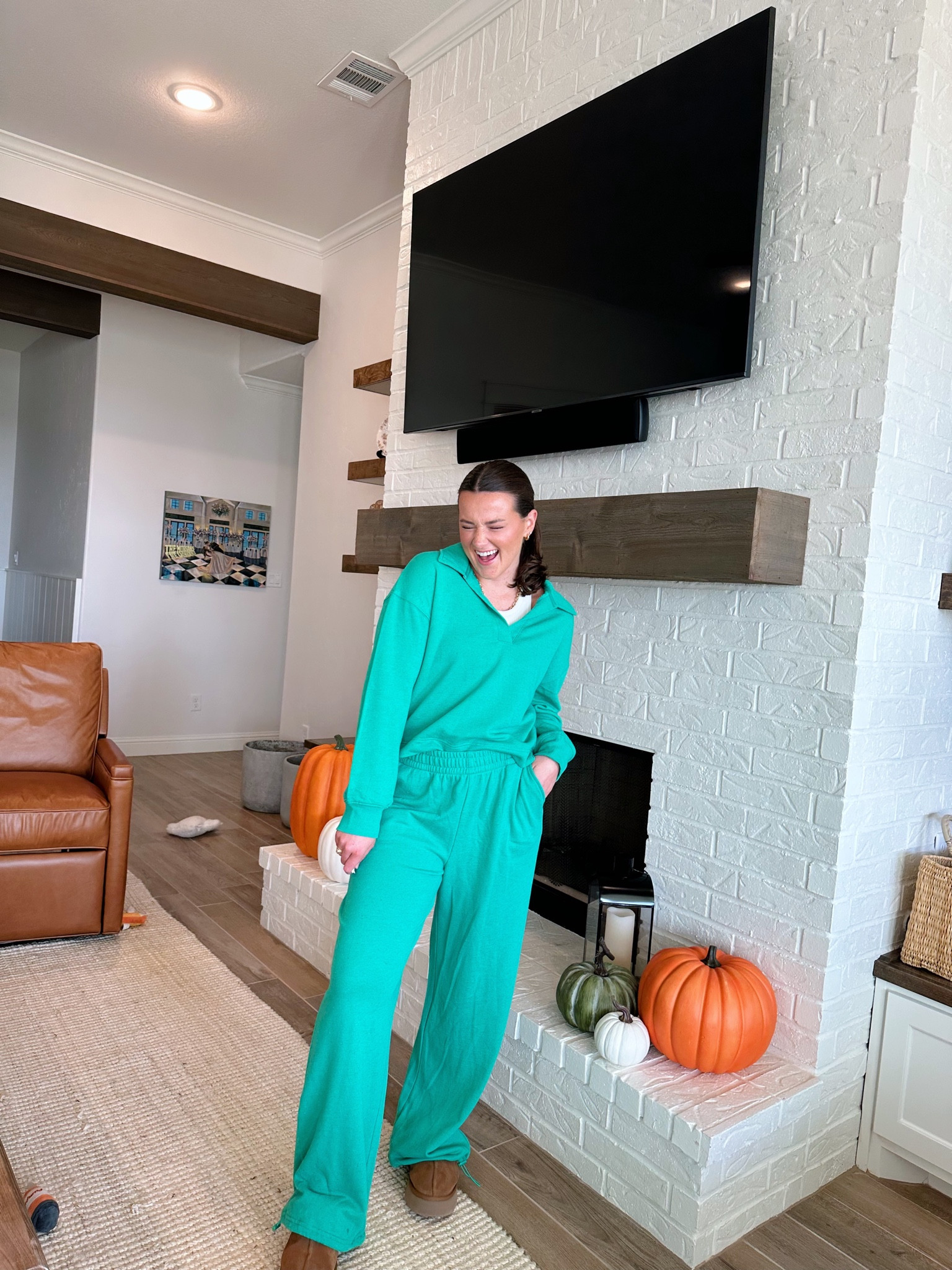 the comfiest set for fall + winter! Wearing size small in the top and medium in the bottoms! the bottoms do run pretty big on me in the waist, but I preferred them to be oversized!

#LTKSeasonal #LTKstyletip #LTKHoliday