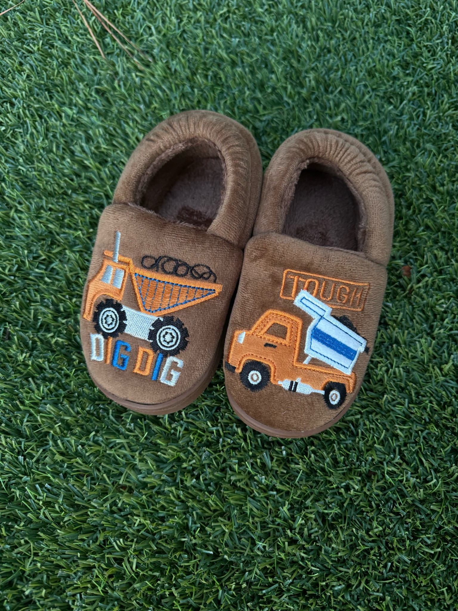 My 3YO absolutely loves these slippers 🚜