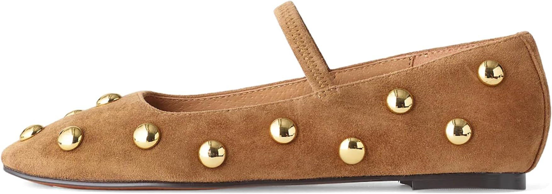 Studded Ballet Flats for Women Square Toe Mary Jane Flats with Strap Suede Comfortable Studded Dr... | Amazon (US)