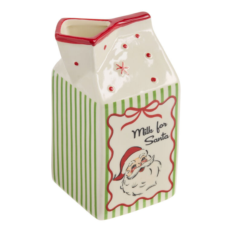 Red and Green Ceramic Vintage Stripe Santa Milk Carton | World Market