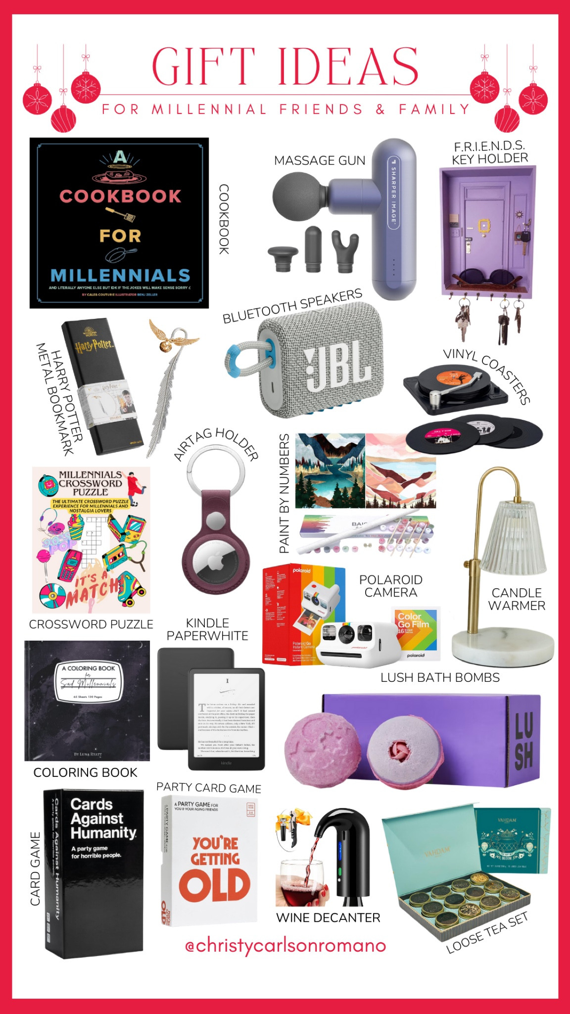 Did I hear you call me, beep me for the best millennial gift ideas? Here’s the sitch: a variety of fun pieces from cookbook, vinyl coasters, FRIENDS key holder, Harry Potter Golden Snitch bookmark, LUSH bath bombs, Cards Against Humanity card game, and more that will not only spark joy but also some nostalgia! 
#giftguide #holidayshopping #selfcare #beautyfavorite #millennialfinds #celebritygiftguide

#LTKHome #LTKGiftGuide #LTKFamily