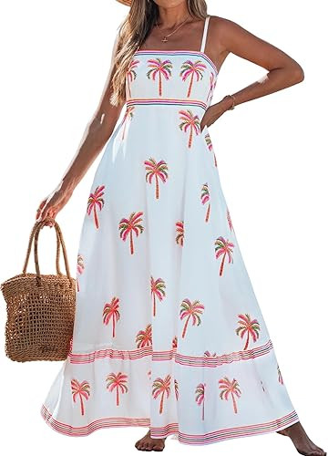 popvil Women Summer Maxi Dress 2026 Spaghetti Strap Long Beach Dress Boho A-Line Flowy Casual Sle... | Amazon (US)