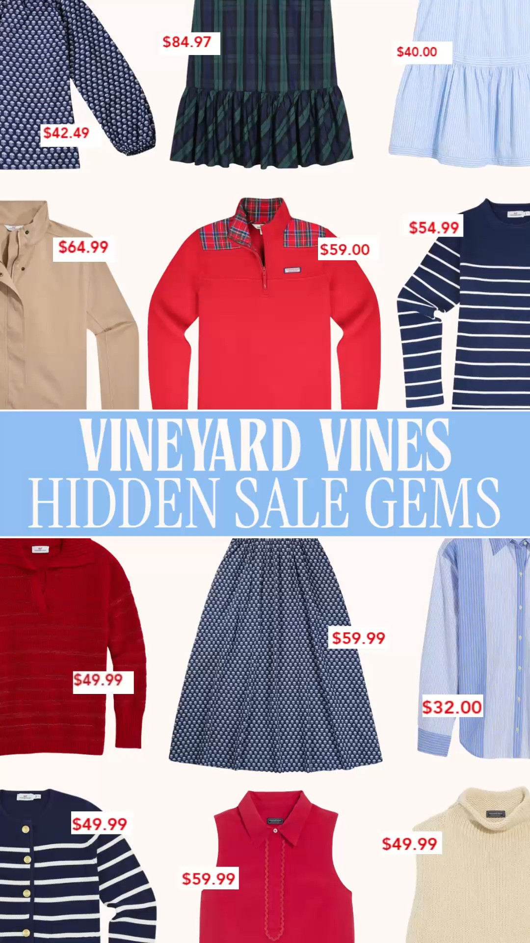 VINEYARD VINES HIDDEN SALE GEMS 👀

Y’all, these are the Vineyard Vines prices worth stopping for. Roll-neck sweaters, cotton blouses, striped knits and holiday dresses on deep markdowns, including pieces you can wear NOW for fall.

This time, getting the Vineyard Vines look for less means shopping the brand itself. Finds in this edit start at $32, with sweaters from $49.99. A very good opportunity to add a few classic preppy pieces without paying the usual Vineyard Vines prices.

The cream roll-neck sweater, navy stripes and cotton button-downs can go straight into your everyday fall outfits. And that red pullover with the plaid collar? Such a good find to wear through the holiday season. There are plaid holiday dresses in the mix, too, if you like getting your Thanksgiving and Christmas outfits sorted early.

If your wardrobe leans classic, colorful and a little New England preppy, this sale edit is for you. Shop the Vineyard Vines finds below and check for your size.

Vineyard Vines sale, Vineyard Vines women, Vineyard Vines look for less, Vineyard Vines sweaters, preppy style, preppy fall outfits, affordable preppy fashion, classic fall wardrobe, roll neck sweater women, cotton blouses women, striped sweater, striped cardigan, plaid pullover, holiday dresses, plaid Christmas dress, tartan dress, Thanksgiving outfits women, Christmas outfits women, fall sweaters women, fall outfit ideas, New England style, designer sale finds

#LTKFindsUnder100 #LTKStyleTip #VineyardVines #PreppyStyle #LookForLess #FallOutfits #HolidayOutfits

#LTKSeasonal #LTKSaleAlert #LTKootd