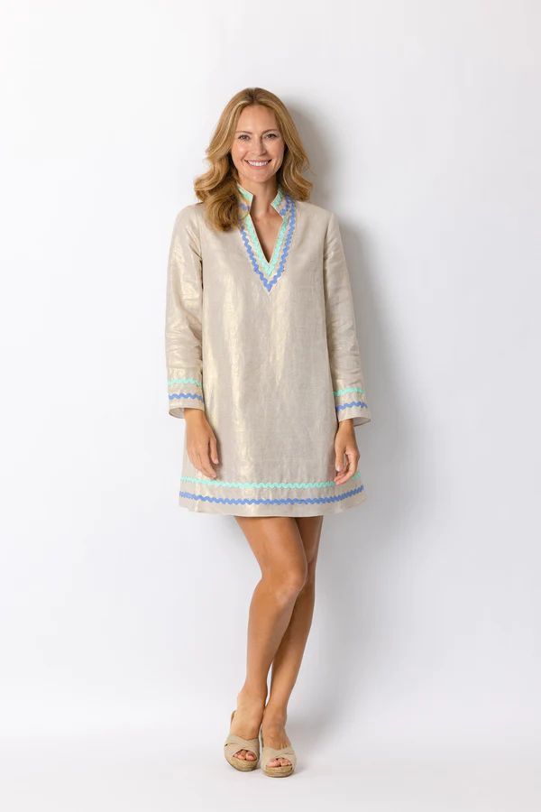 Gold Linen Long Sleeve A-Line Tunic Dress | Sail to Sable