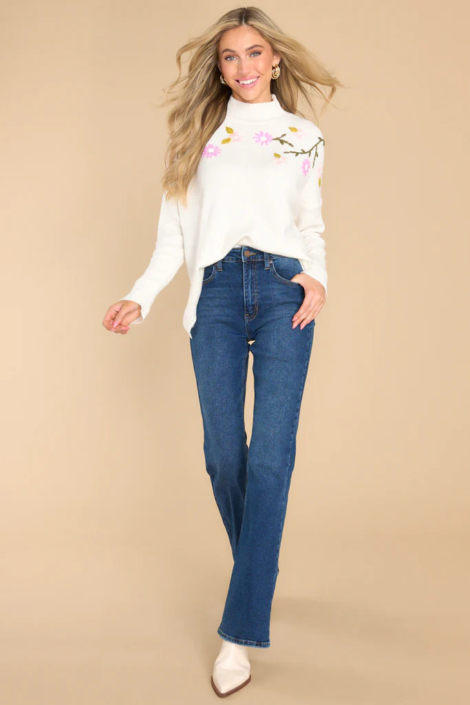 I Remember Ivory Floral Print Sweater | Red Dress 