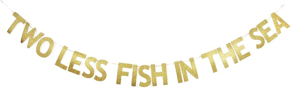 Two Less Fish in The Sea Gold Gliter Banner Sign, Engagement Bridal Shower Wedding Bachelorette P... | Amazon (US)