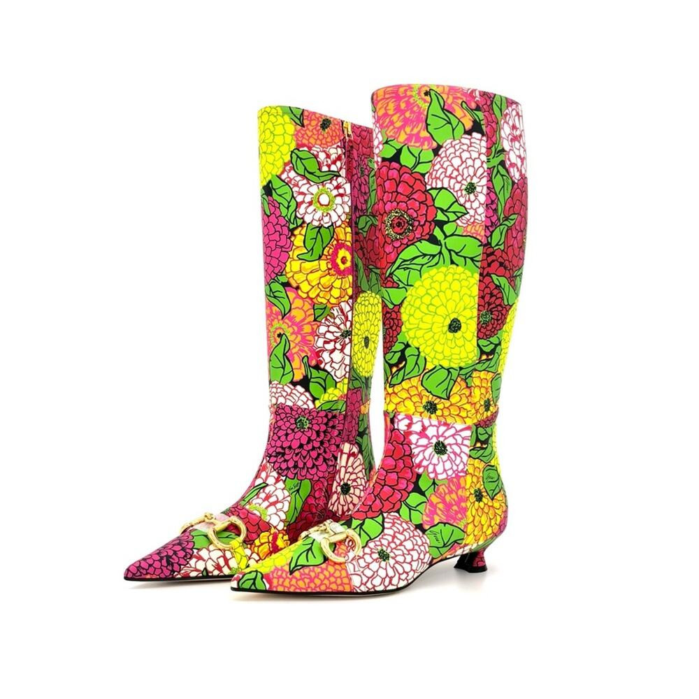 NIB Gucci x Ken Scott Horsebit Pomponica Knee High Floral Kitten Heel Boots 36 | Poshmark