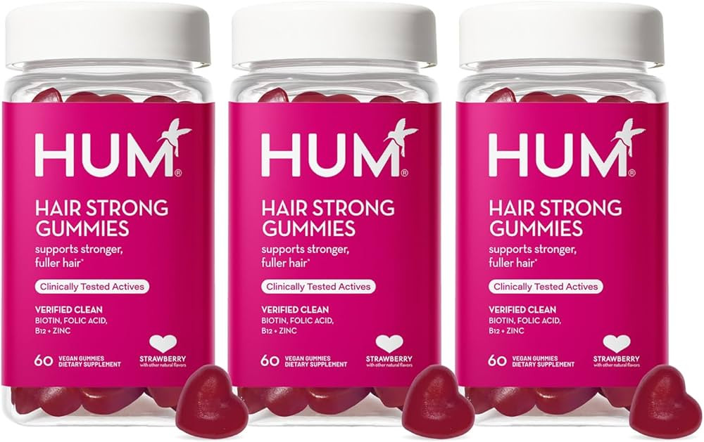 HUM Hair Strong Daily Hair Growth Gummies with Biotin, Zinc, Vitamin B12 to Support Growth, Folic... | Amazon (US)