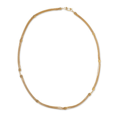 21K Gold Plated Silver Necklace of Three Linked Chains | NOVICA