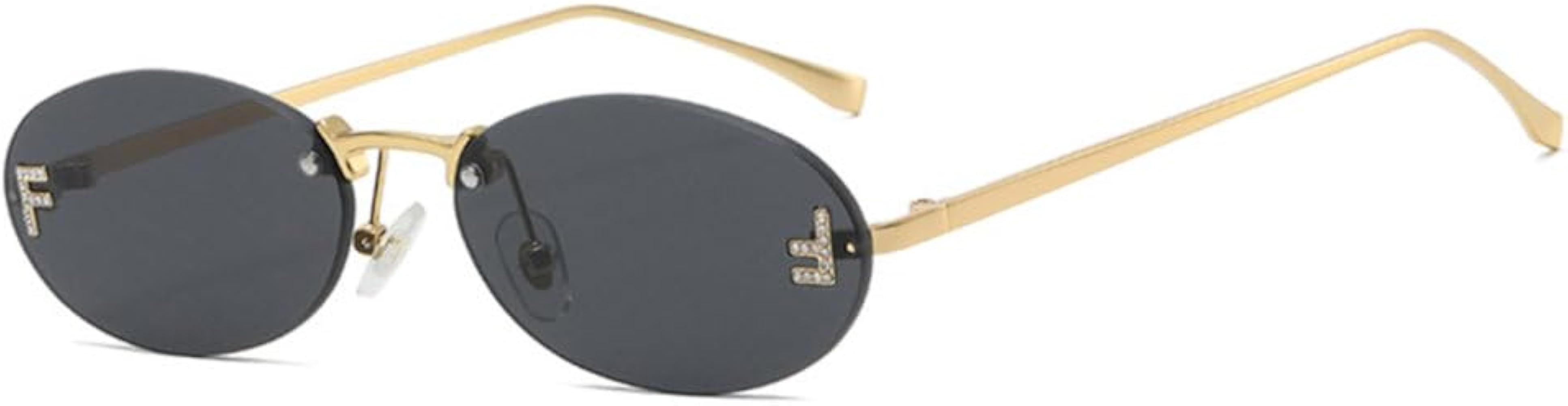 Rimless Oval Sunglasses Women Cat Eye Letter Punk Sun Glasses Men Shades Driving Eyewear Glasses ... | Amazon (US)