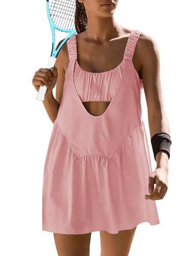 Sexyasasii Women Tennis Dress with Built in Shorts and Bra Sleeveless Casual Golf Dress with Pockets Pink | Amazon (US)