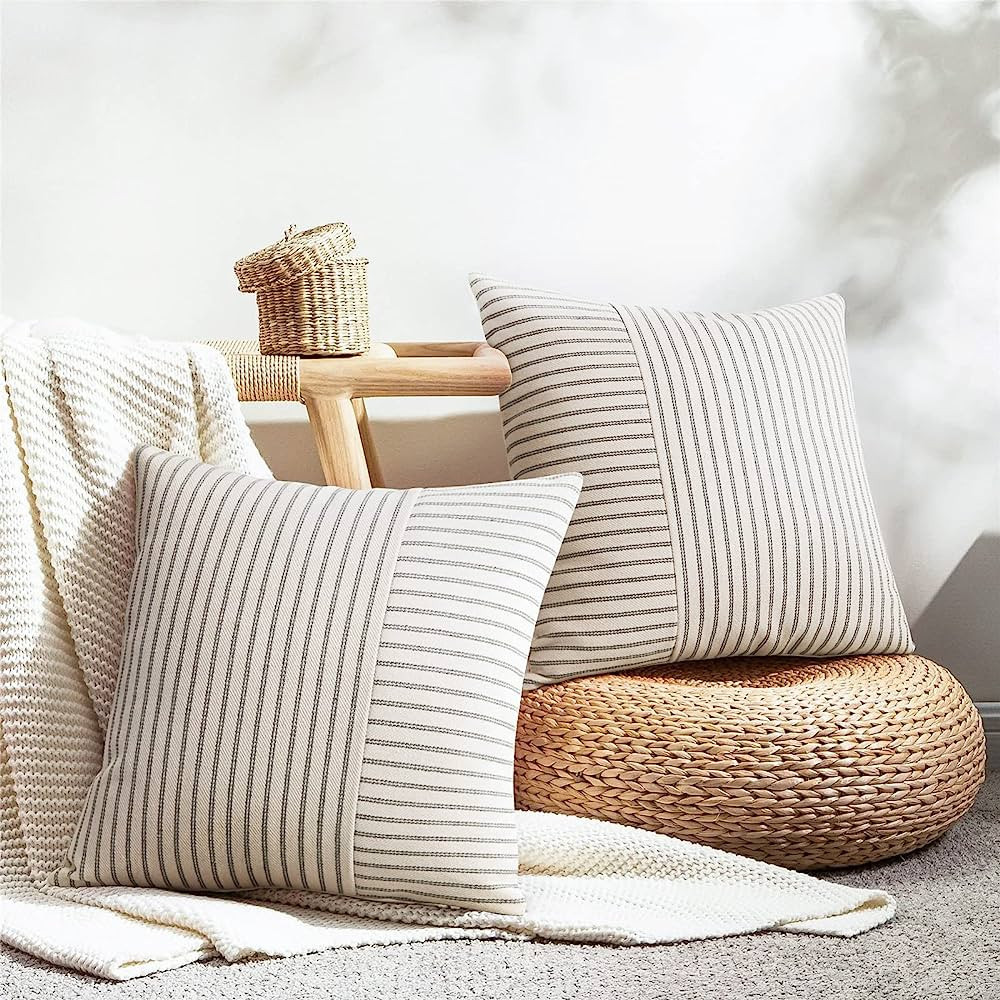 Farmhouse Pillow Covers 18x18, Modern Accent Square Throw Pillow Covers Set of 2, Gray and Beige ... | Amazon (US)