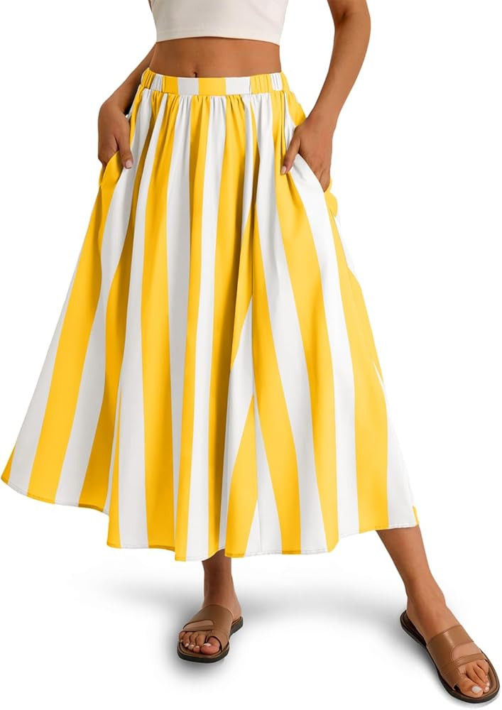 Cicy Bell Womens Summer Striped Maxi Skirts A-Line Elastic Waist Flowy Skirt Beach Vacation Outfi... | Amazon (US)