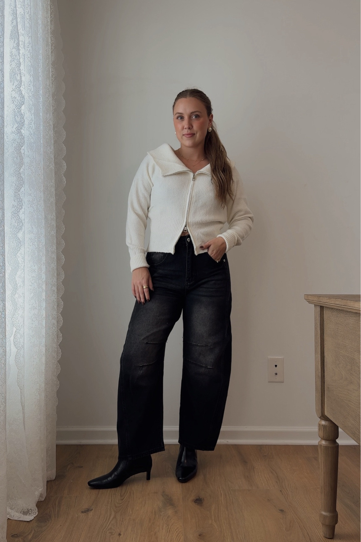 Wearing a size 4 jeans & small cardigan. (I'm 5'3 and usually a 27 for reference). #founditonamazon barrel jeans outfit, thanksgiving outfit, Amazon fall fashion | Amazon fashion finds | What I’m wearing this fall | Fall fashion inspo | Fall ootd 

#LTKFindsUnder100 #LTKSaleAlert #LTKStyleTip