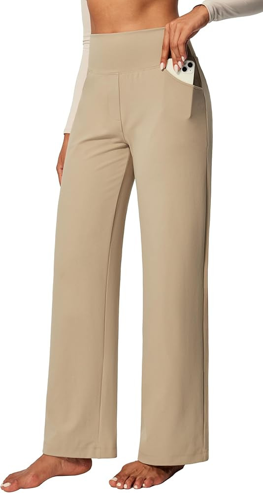IUGA Yoga Pants Women Wide Leg Pants with Pockets High Waist Stretch Tummy Control Dress Casual S... | Amazon (US)