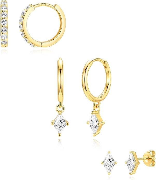 Angelady Gold Hoop Earrings Set for Women, Dainty 14K Gold Plated Huggies Earring, Sterling Silve... | Amazon (US)