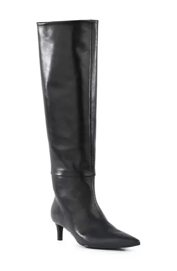 Seychelles Rose Pointed Toe Over the Knee Kitten Heel Boot in Black Leather at Nordstrom Rack, Size 6.5 | Nordstrom Rack