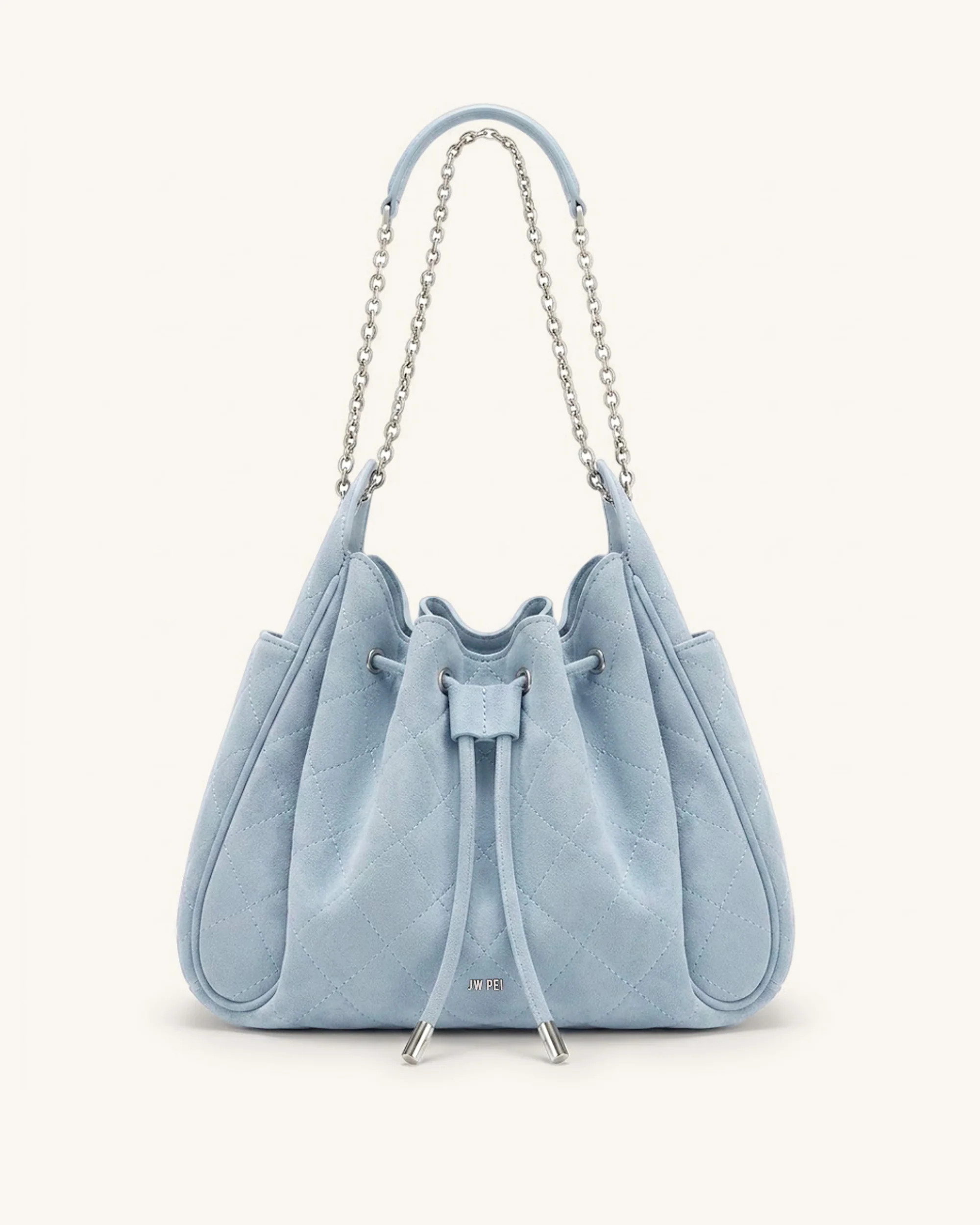 Rowan Faux Suede Quilted Chain Bucket Bag - Blue | JW PEI US