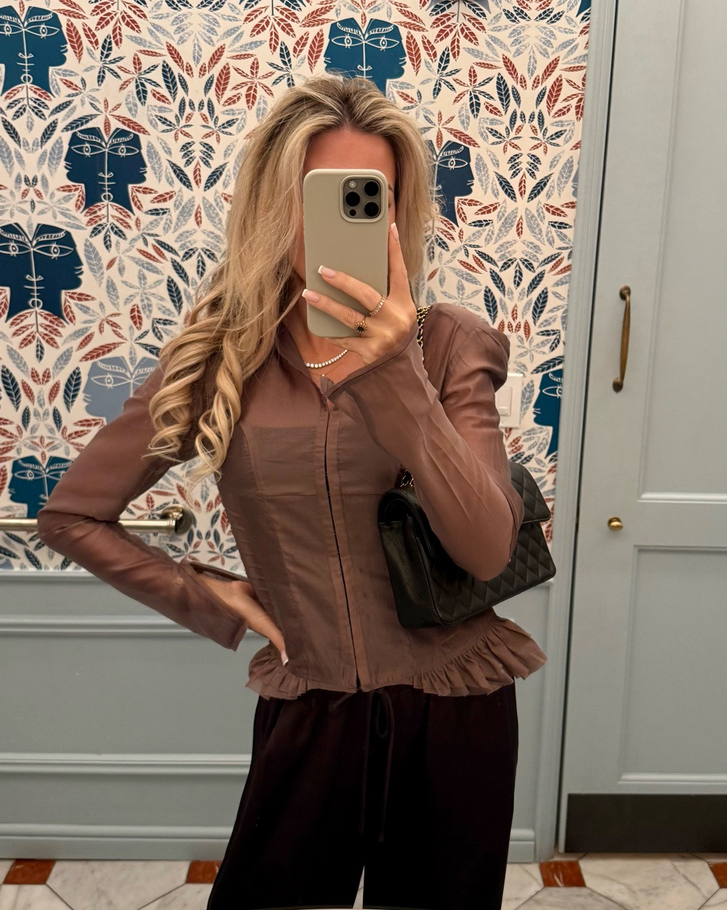 Viral silky pants meet Renaissance romance 🤎✨ Styling the viral Aritzia Lodge Pants with this new sheer top — obsessed with the corset-inspired bodice, romantic puff sleeves and peplum detail. Such an elevated high-end look for fall, and the perfect mix of feminine, romantic and effortless. Linking both pieces and hey how great isn’t my hair styling! Loving the newest Dyson airwrap 👸💗

#LTKgrwm #LTKootd #LTKSeasonal